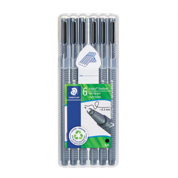 Triplus Fineliner Pens, Superfine 0.3 mm, Black, Pack of 6