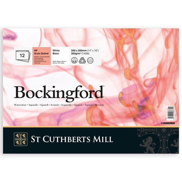 Bockingford Watercolor Pad, Hot Pressed, White, Glue Binding, 140lb/300gsm, 12 Sheet, 10x14 inch, 1 Count