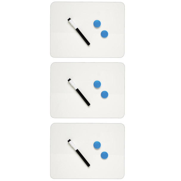 Magnetic Dry Erase Board, Two Sided, Plain/Plain, 9" x 12", Pack of 3