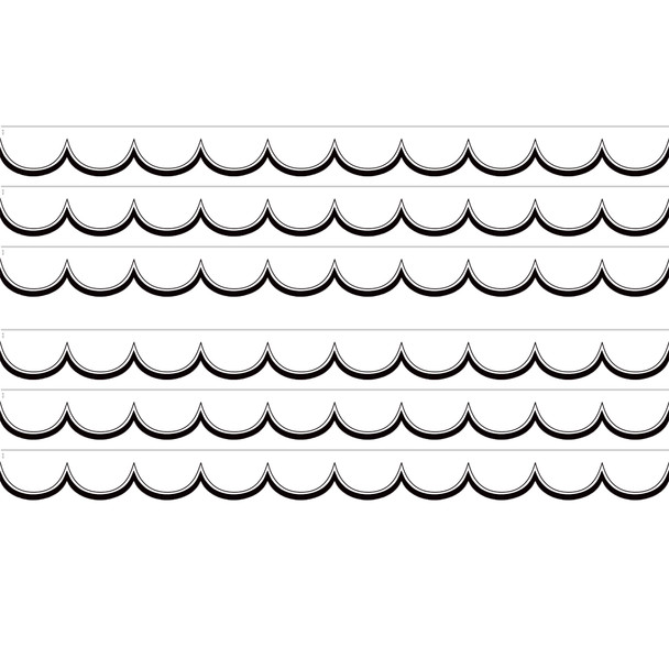 White with Black Scalloped Die-Cut Border Trim, 35 Feet Per Pack, 6 Packs