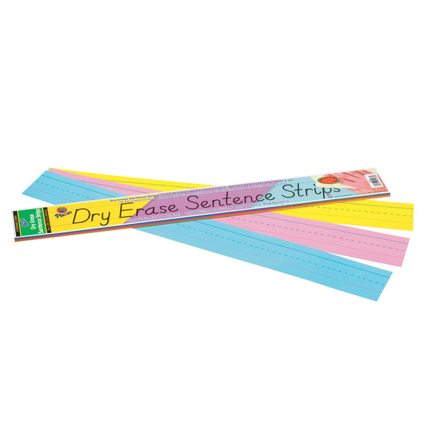 Dry Erase Sentence Strips, 3 Assorted Colors, 1-1/2" X 3/4" Ruled, 3" x 24", 30 Per Pack, 3 Packs Dry Erase Sentence Strips, 3 Assorted Colors, 1-1/2" X 3/4" Ruled, 3" x 24", 30 Per Pack, 3 Packs