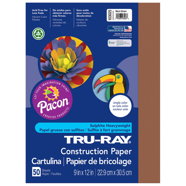 Construction Paper, Heavyweight, Warm Brown, 9" x 12", 50 Sheets Per Pack, 5 Packs Construction Paper, Heavyweight, Warm Brown, 9" x 12", 50 Sheets Per Pack, 5 Packs