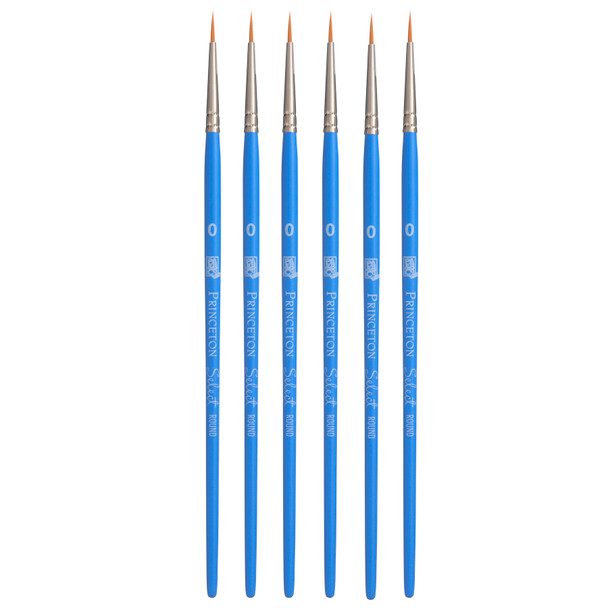 Select Artiste Round Brush, Synthetic Bristles, Short Handle Mixed Media Paintbrush, Jewel Blue, Size 0, Pack of 6