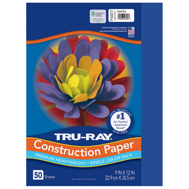 Construction Paper, Heavyweight, Royal Blue, 9" x 12", 50 Sheets Per Pack, 5 Packs Construction Paper, Heavyweight, Royal Blue, 9" x 12", 50 Sheets Per Pack, 5 Packs