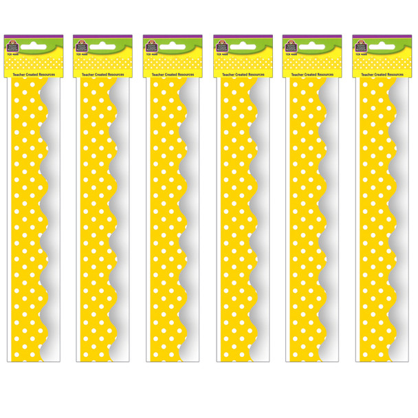 Yellow Mini Polka Dots Border Trim, 35 Feet Per Pack, 6 Packs