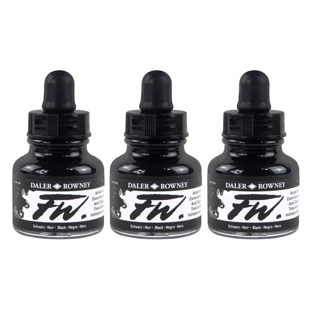 FW Acrylic Ink Pearlescent, Black, 29.5ml, Pack of 3