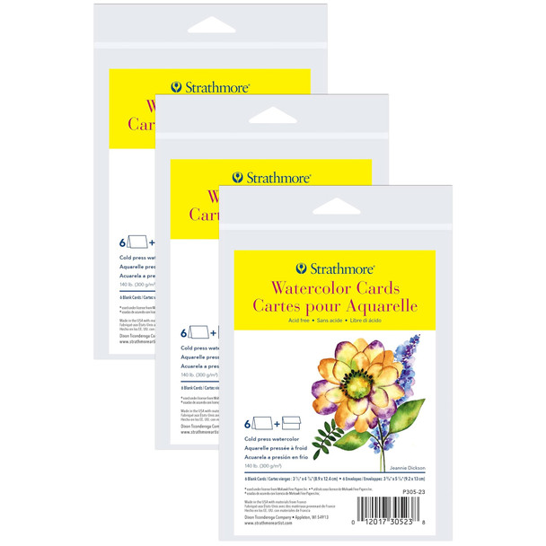 300 Series Watercolor Cards & Envelopes, Anniversary Size, 3.5x4.875 inch, 6 Per Pack, 3 Packs