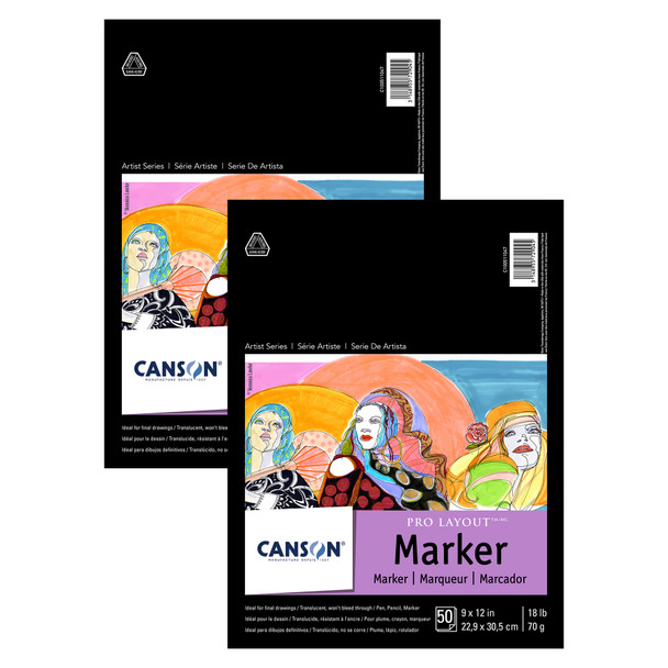 Artist Series Pro Layout Marker Pad, Foldover Binding, 50 Sheet, 9x12 inch, Pack of 2