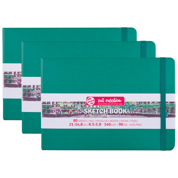 Sketchbook, 80 Sheets, 90lbs, Forest Green Cover, 8.3" x 5.8" (A5), Pack of 3