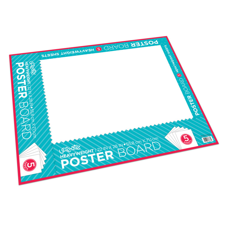 Premium Poster Board, Premium, White, 22" x 28", 5 Sheets/Pack, Carton of 12 Packs
