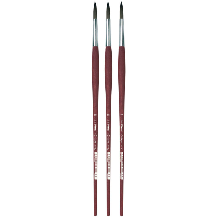 COLLEGE Student Brush, Synthetic, Acrylic & Oil, Round, Series 8730, Size 12, Pack of 3