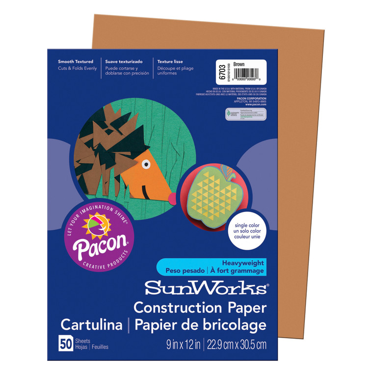 Construction Paper, Medium Weight, Brown, 9" x 12", 50 Sheets Per Pack, 10 Packs