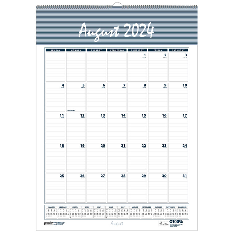 Bar Harbor Academic Wall Calendar, 22"L, 15.5"W