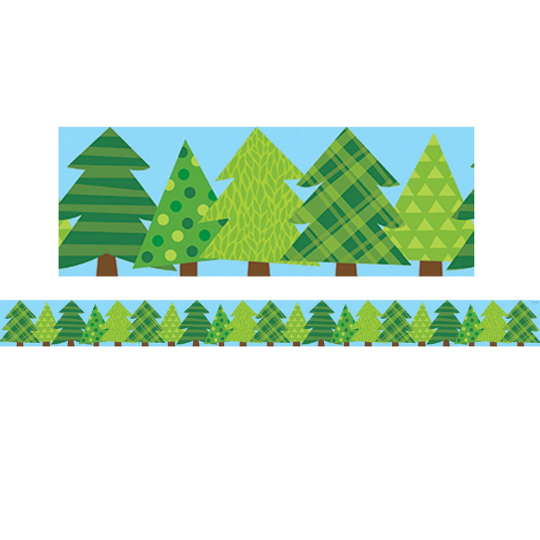 Woodland Friends Patterned Pine Trees EZ Border, 48 Feet Per Pack, 3 Packs
