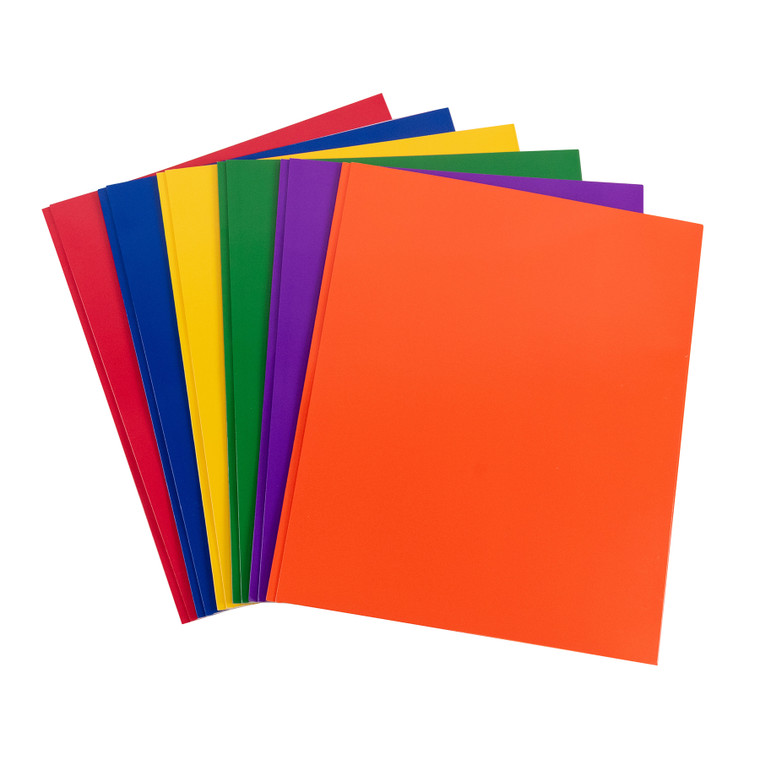2-Pocket Laminated Paper Folder with Prongs, Assorted Primary Colors, Pack of 50