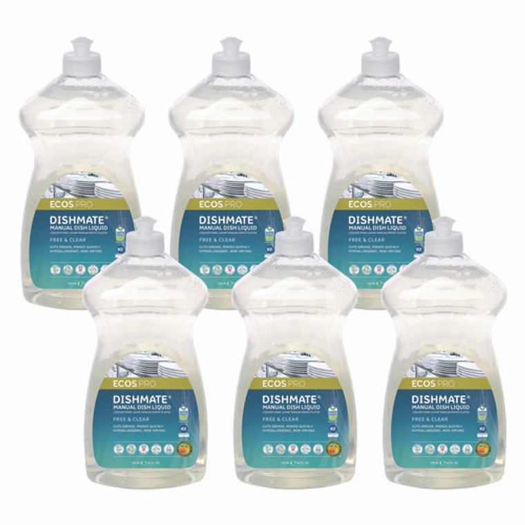 Dishmate Manual Dish Liquid, Free and Clear, 25 oz Squeeze Bottle, 6/Carton