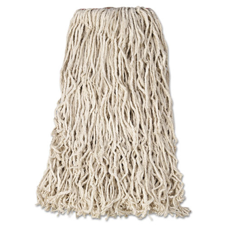 Premium Cut-End Cotton Wet Mop Head, 24 oz, White, 1" White Band, 12/Carton