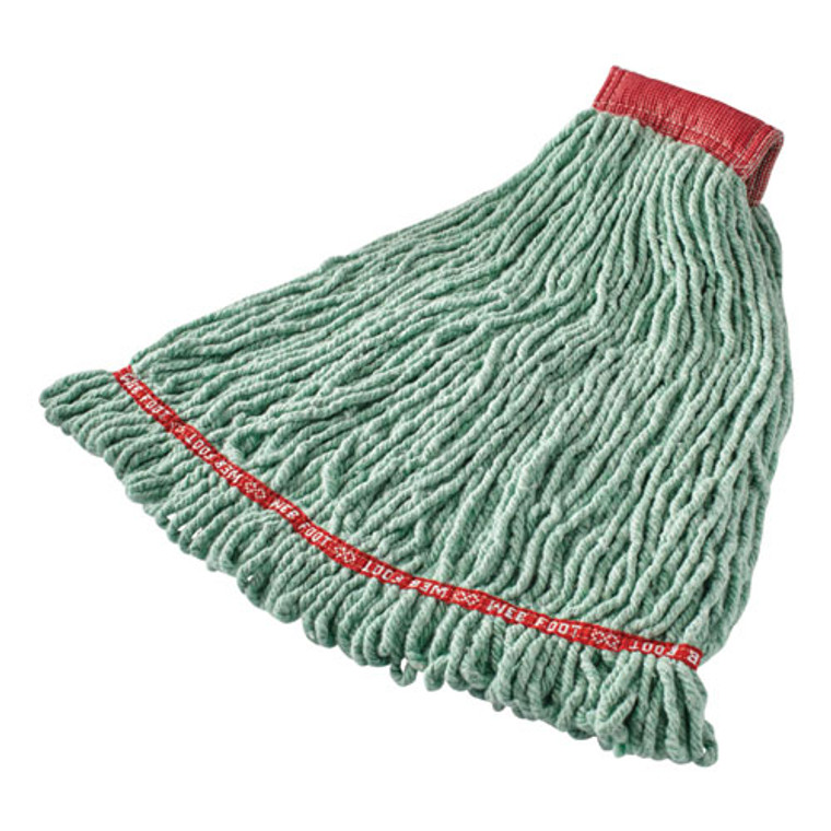 Web Foot Shrinkless Looped-End Wet Mop Head, Cotton/Synthetic, Large, Green, 5" Red Headband