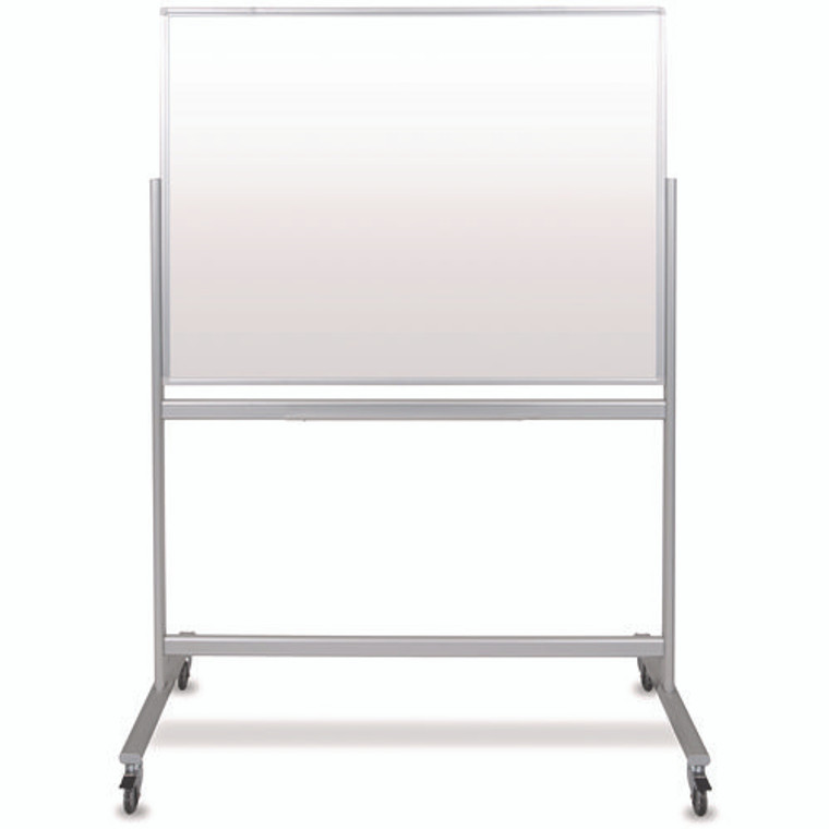 Mobile Magnetic Glass Dry Erase Board, 48" x 36", White Surface, Silver Aluminum Frame
