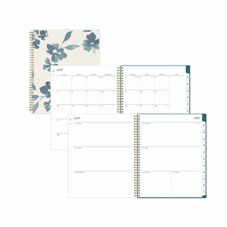 Bakah Blue Academic Year Weekly/Monthly Planner, Floral Artwork, 11 x 8.5, Blue/White Cover, 12-Month (July-June): 2024-2025