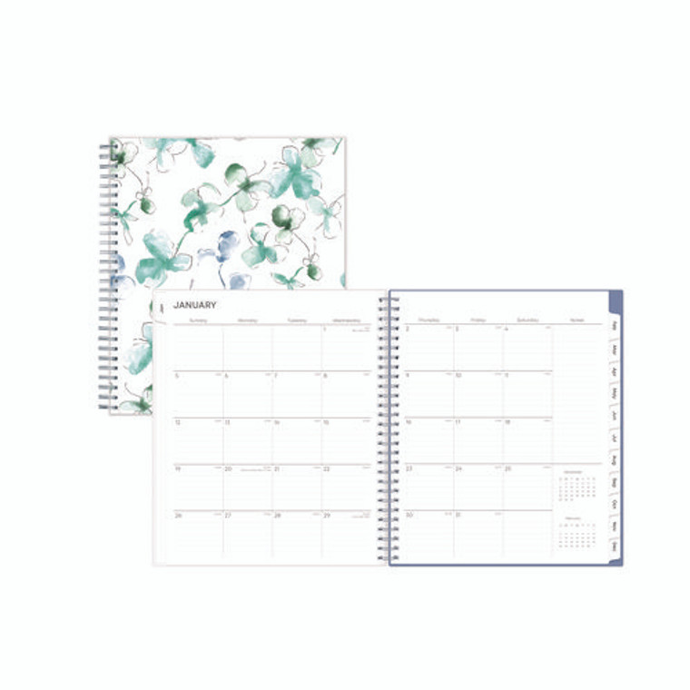 Lindley Monthly Planner, Floral Artwork, 10 x 8, White/Blue/Green Cover, 12-Month (Jan to Dec): 2025