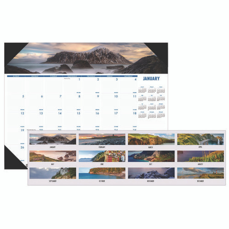 Earthscapes Recycled Monthly Desk Pad Calendar, Coastlines Photos, 18.5 x 13, Black Binding/Corners,12-Month (Jan-Dec): 2025