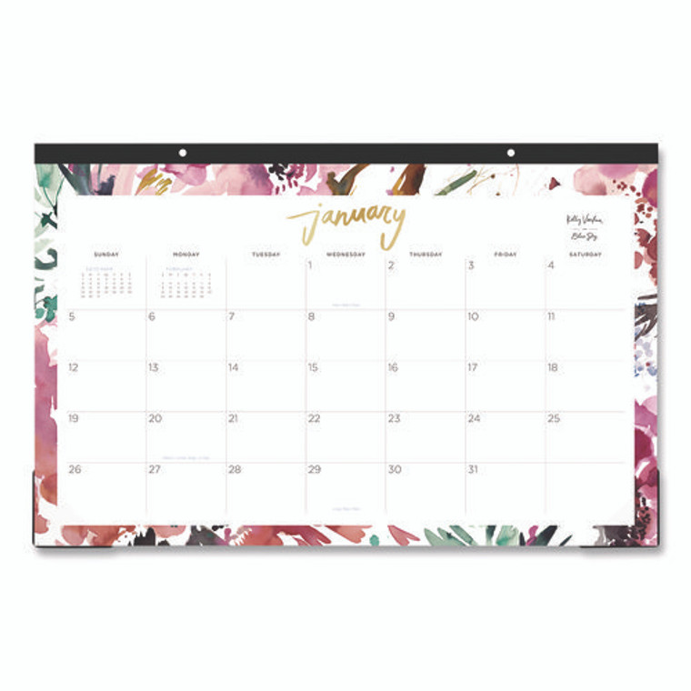 Kelly Ventura Magenta Bloom Desk Pad Calendar, Floral Artwork, 17 x 11, White/Multicolor Sheets, 12-Month (Jan to Dec): 2025