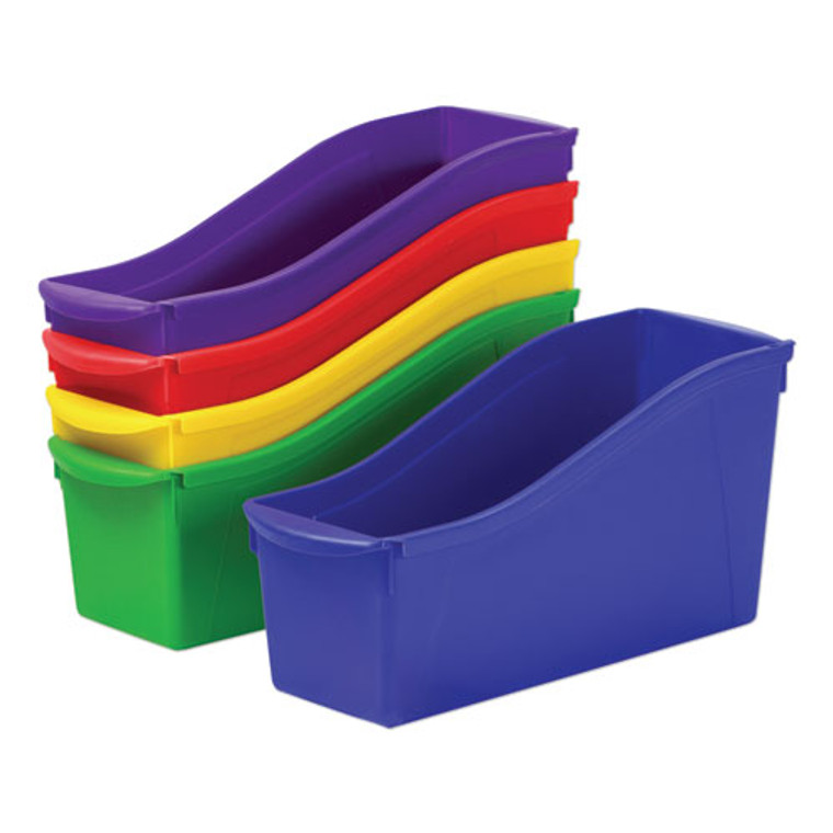 Interlocking Book Bins with Clear Label Pouches, 4.75" x 12.63" x 7", Assorted Colors, 5/Pack