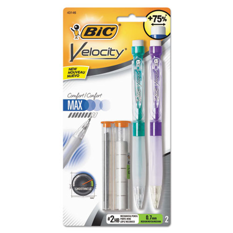Velocity Max Pencil, 0.7 mm, HB (#2), Black Lead, Assorted Barrel Colors, 2/Pack