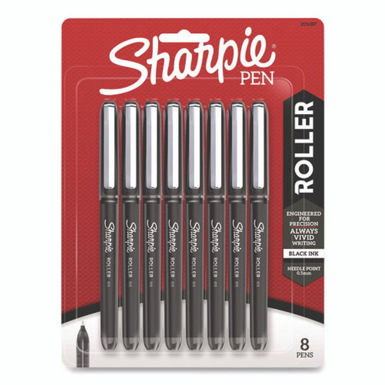 Professional Design Rollerball Pen, Stick, Fine 0.5 mm, Black Ink, Black Barrel, 8/Pack