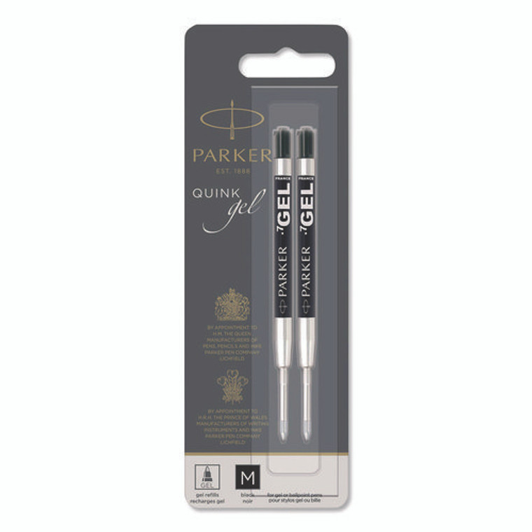 Refill for Parker Retractable Gel Ink Roller Ball Pens, Medium Conical Tip, Black Ink, 2/Pack