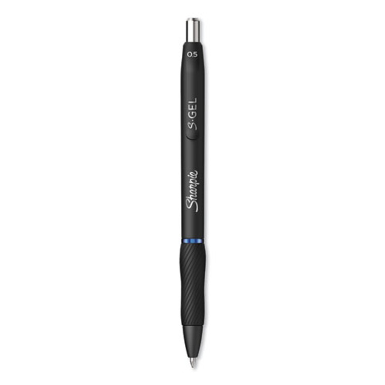 S-Gel High-Performance Gel Pen, Retractable, Fine 0.5 mm, Blue Ink, Black Barrel, Dozen