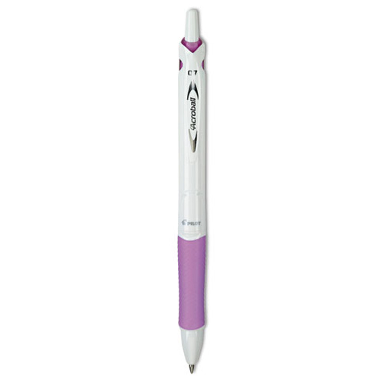 Acroball PureWhite Advanced Ink Hybrid Gel Pen, Retractable, Fine 0.7 mm, Black Ink, White/Purple Barrel
