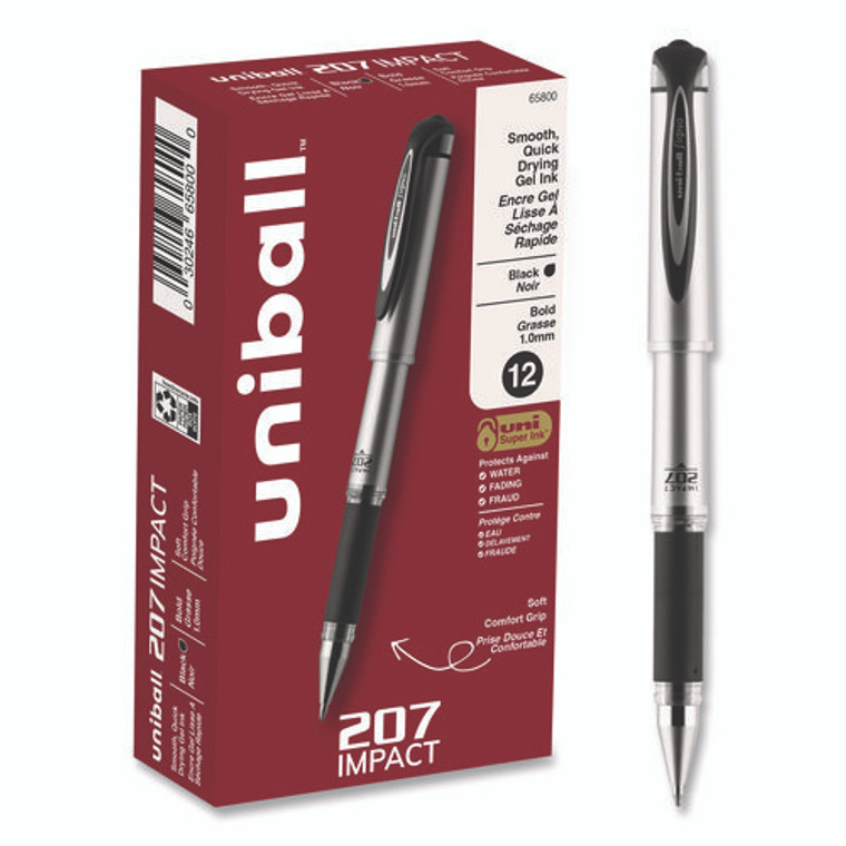 207 Impact Gel Pen, Stick, Bold 1 mm, Black Ink, Silver/Black Barrel