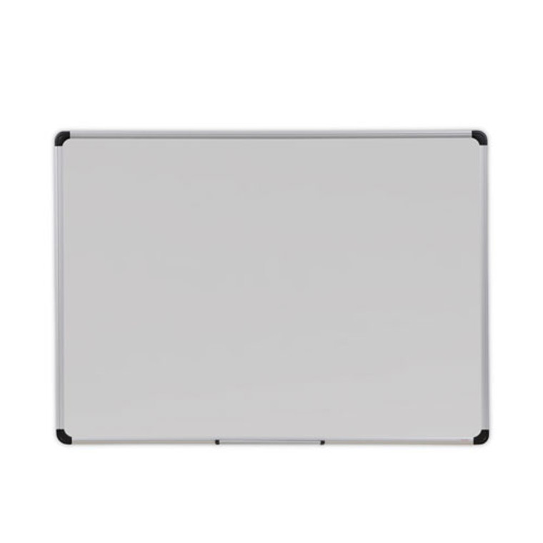 Deluxe Porcelain Magnetic Dry Erase Board, 48" x 36", White Surface, Silver/Black Aluminum Frame