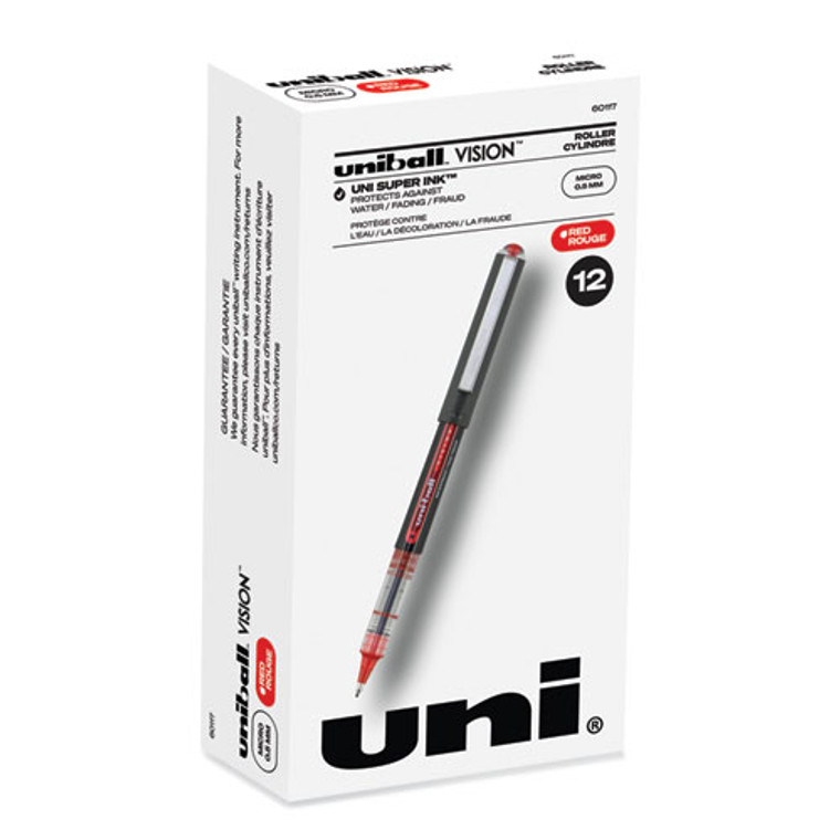VISION Rollerball Pen, Stick, Extra-Fine 0.5 mm, Red Ink, Gray/Red/Clear Barrel, Dozen