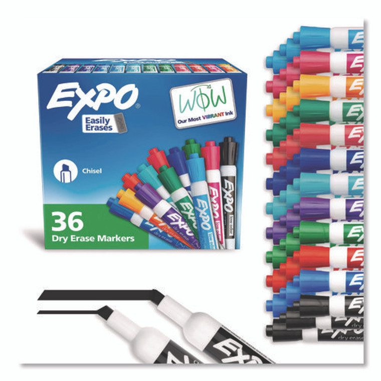 Low Odor Dry Erase Vibrant Color Markers, Broad Chisel Tip, Assorted Colors, 36/Pack