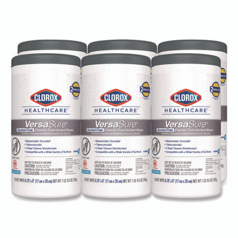 VersaSure Cleaner Disinfectant Wipes, 1-Ply, 6.75 x 8, Fragranced, White, 85/Canister, 6 Canisters/Carton