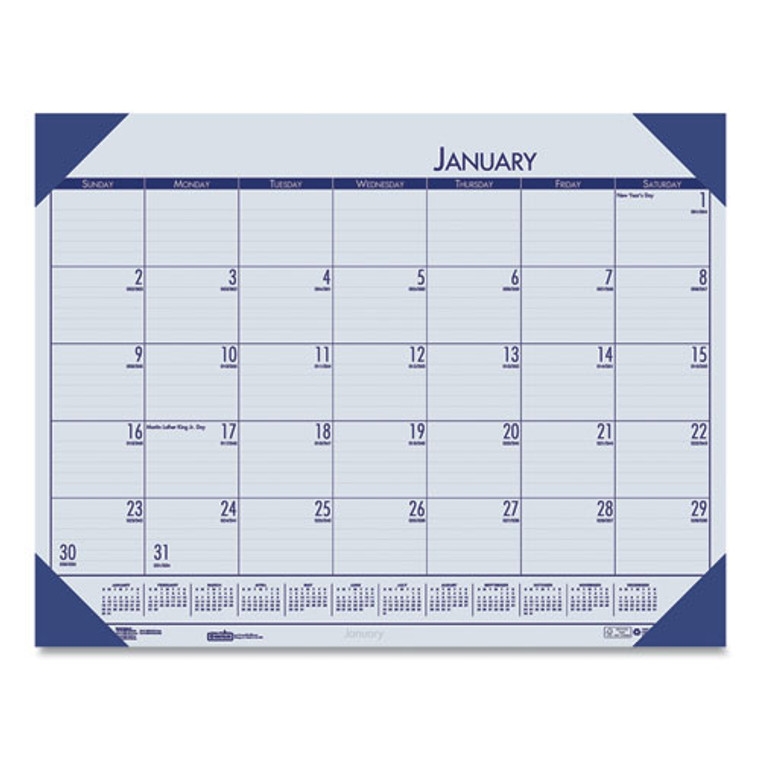 EcoTones Recycled Monthly Desk Pad Calendar, 18.5 x 13, Ocean Blue Sheets/Corners, Black Binding, 12-Month (Jan to Dec): 2025