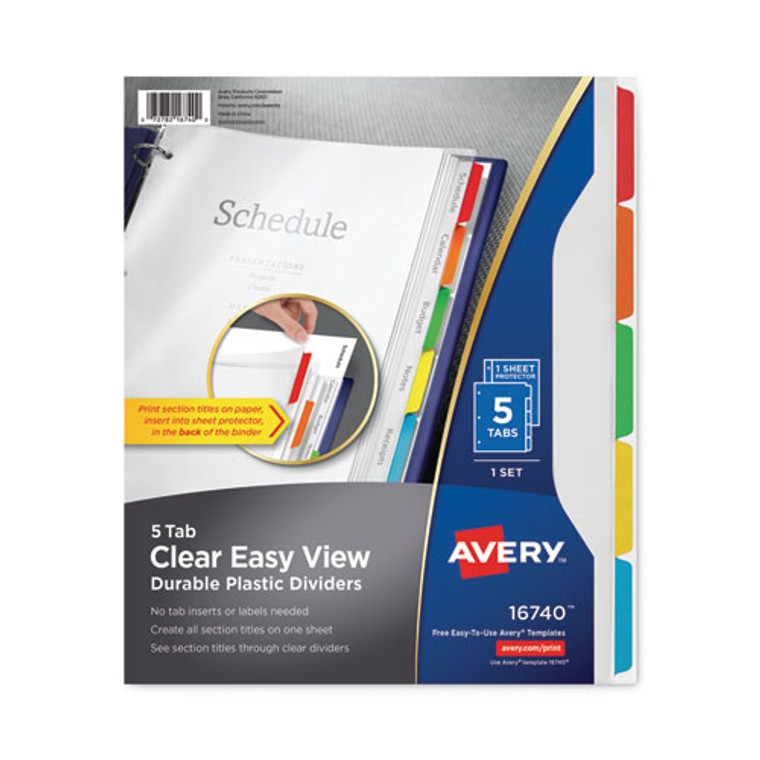 Clear Easy View Plastic Dividers with Multicolored Tabs and Sheet Protector, 5-Tab, 11 x 8.5, Clear, 1 Set