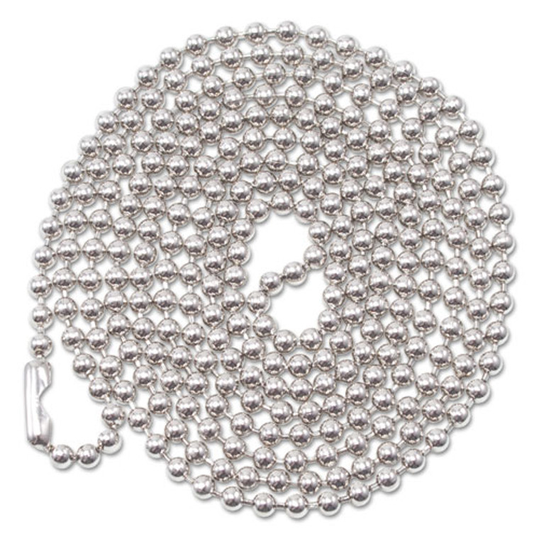 ID Badge Holder Chain, Metal Ball Chain Fastener, 36" Long, Nickel Plated, 100/Box