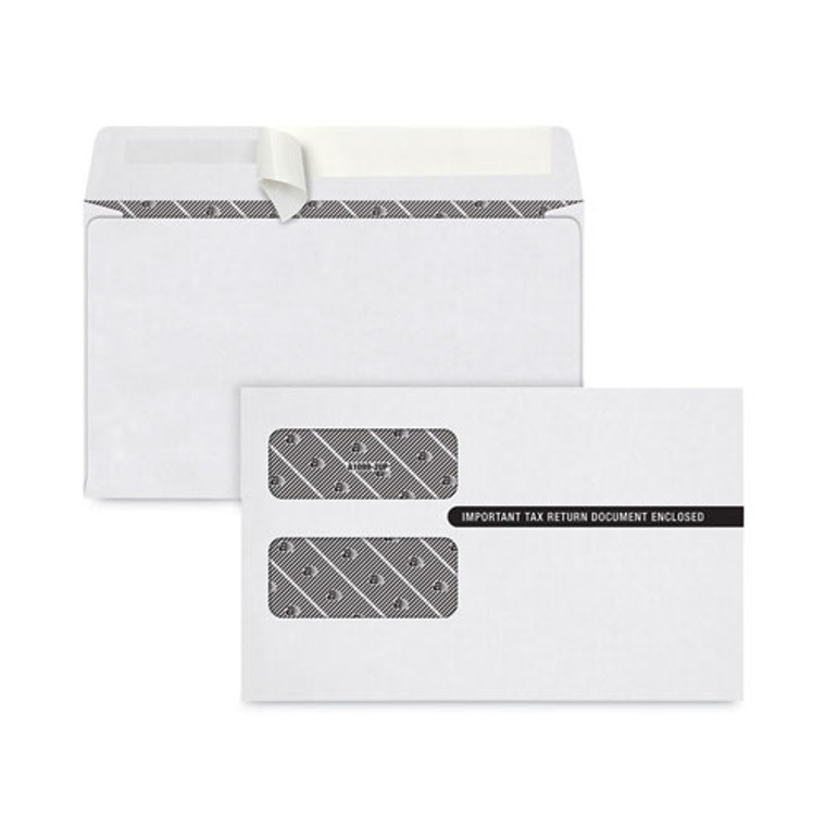 1099 Self-Seal Security Tinted Double Window Envelope, Square Flap, Self-Adhesive Closure, 5.63 x 9.5, White, 100/Pack