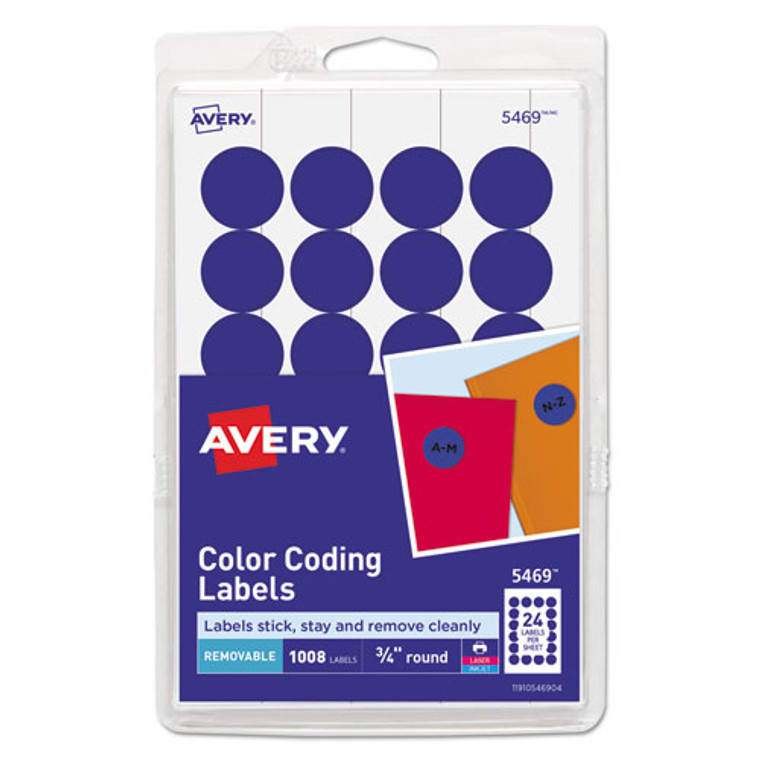 Printable Self-Adhesive Removable Color-Coding Labels, 0.75" dia, Dark Blue, 24/Sheet, 42 Sheets/Pack, (5469)