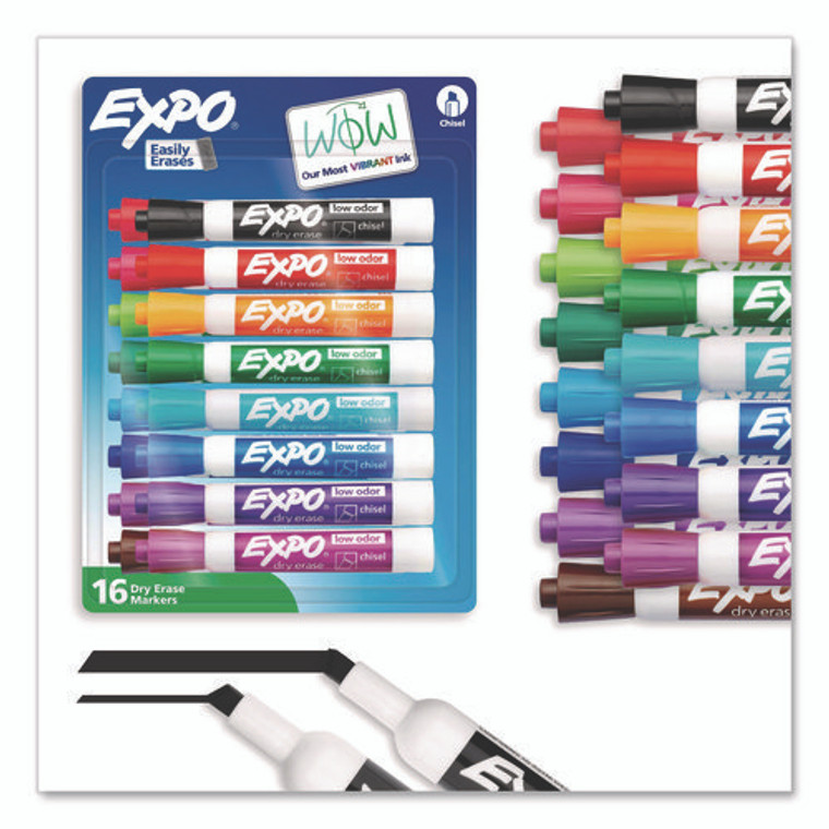 Low Odor Dry Erase Vibrant Color Markers, Broad Chisel Tip, Assorted Colors, 16/Set