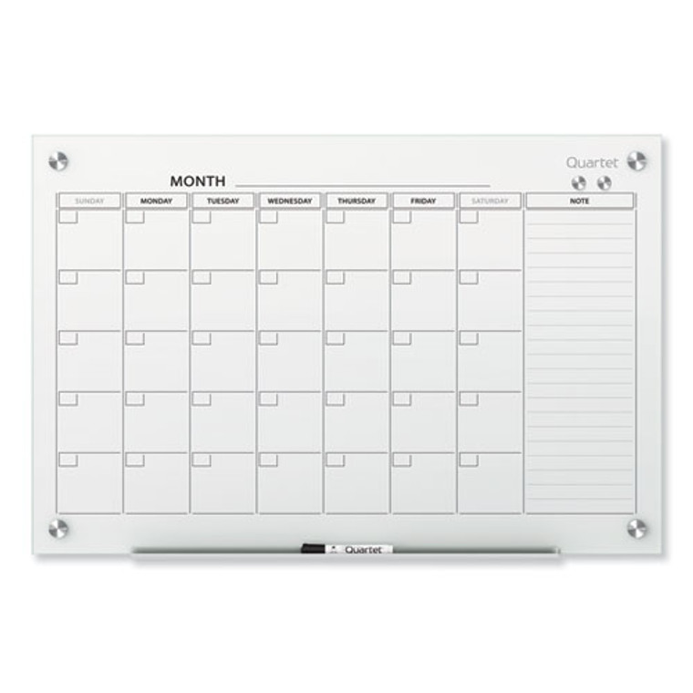 Infinity Magnetic Glass Calendar Board, Monthly Planning/Scheduling, 36" x 24", White Surface