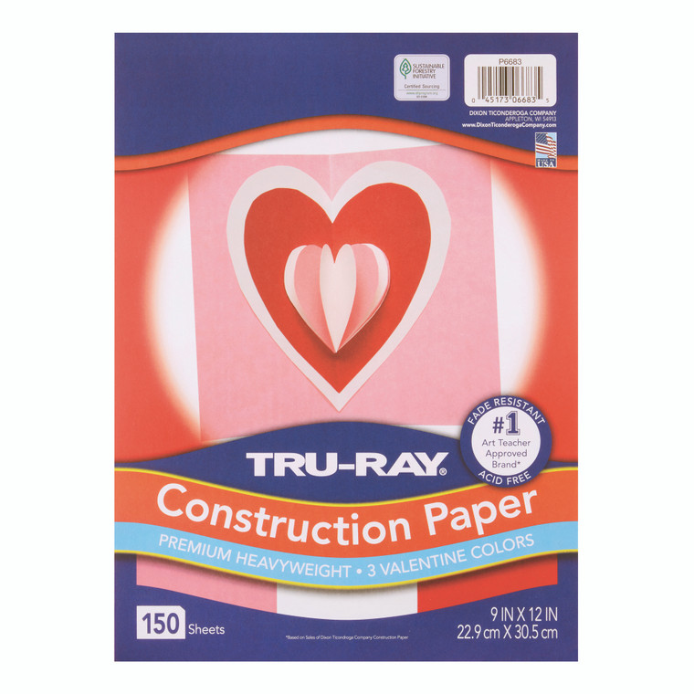 Construction Paper, Heavyweight, Valentine Assortment, 9" x 12", 150 Sheets Per Pack, 3 Packs