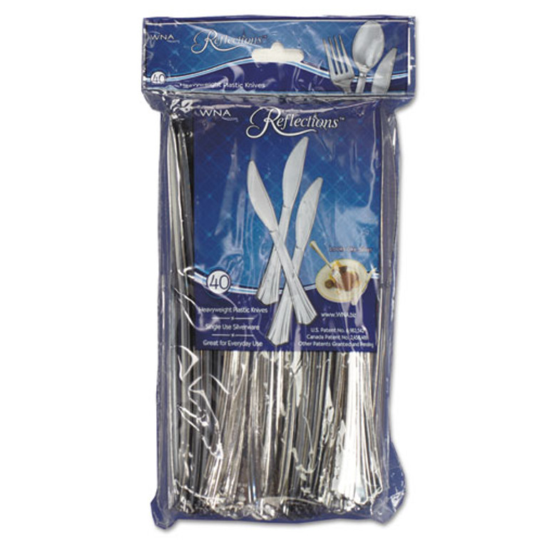 Reflections Heavyweight Plastic Utensils, Knife, Silver, 40/Pack, 8 Packs/Carton