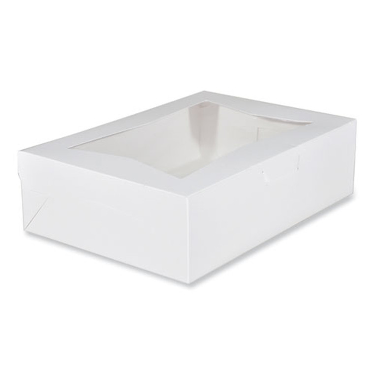 White Window Bakery Boxes with Tuck-in Lid, 10 x 14 x 4, White, Paper, 100/Carton
