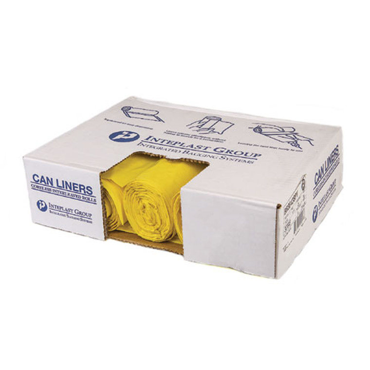 Low-Density Commercial Can Liners, Infectious Waste Biohazard, 30 gal, 1.15 mil, 30" x 43", Yellow, 25 Bags/Roll, 6 Rolls/CT