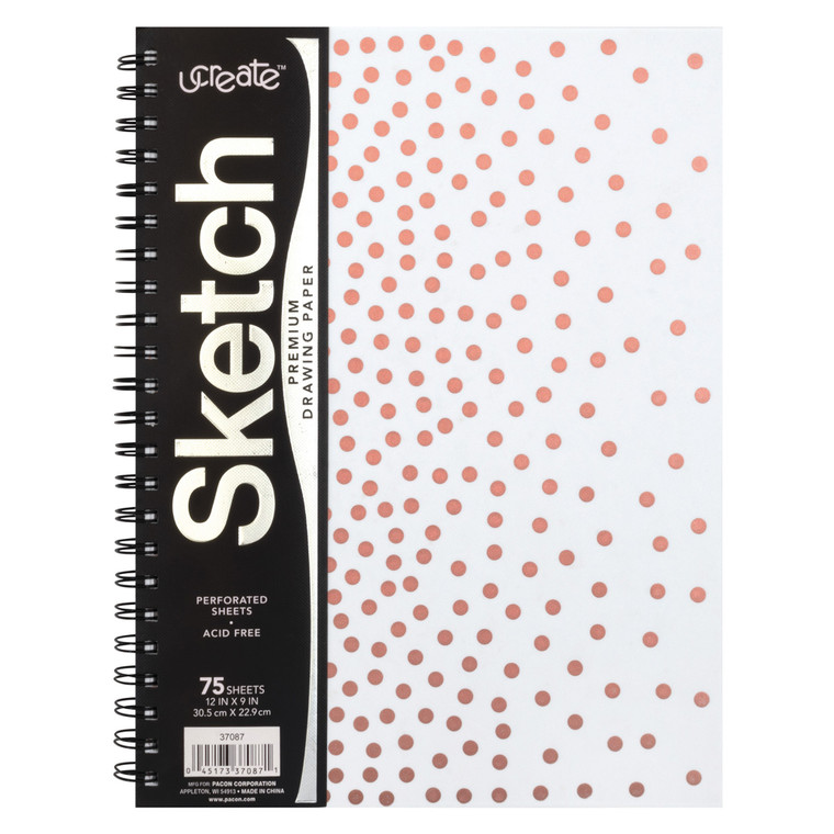 Fashion Poly Sketch Book, 9" x 12", 75 Sheets, Rose Gold Dots Design, Pack of 2